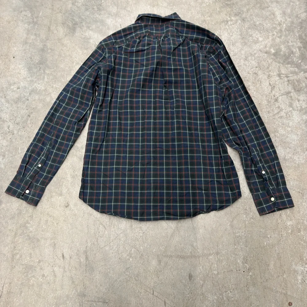 J. Crew Men's Navy and Green Plaid Button-Down Shirt
